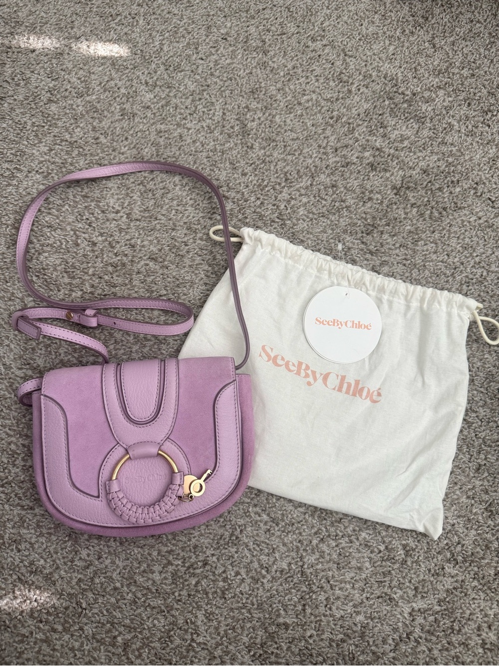 See By Chloe Lavender Hana Saddle Crossbody with Gold Ring